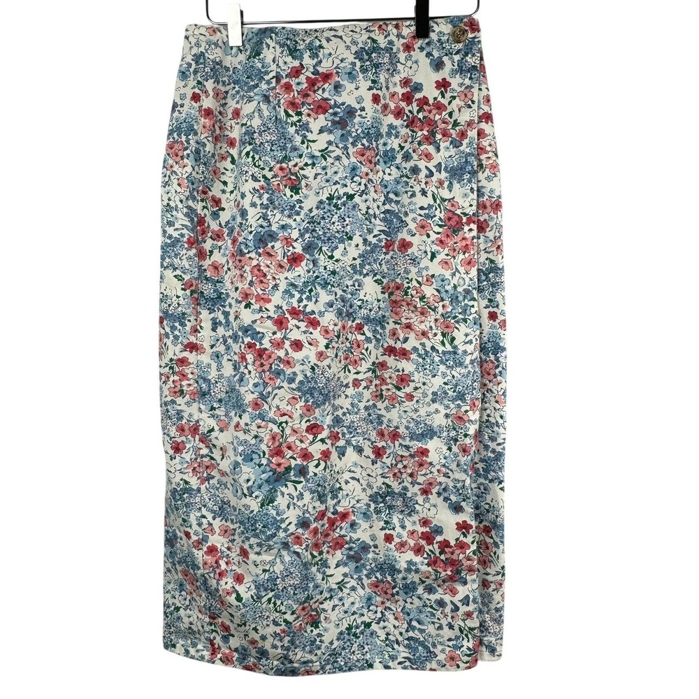 VTG 90s Floral Pastel Denim Midi Wrap Skirt Vivaldi‎ Jeanswear Size M/L
